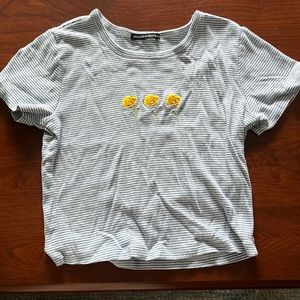 Striped blue and white with yellow flowers brandy melville crop top